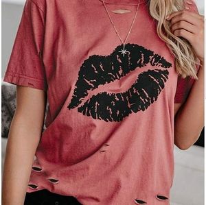 Womens Graphic Funny T Shirts Lip Leopard Print Te